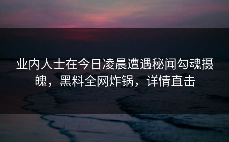 业内人士在今日凌晨遭遇秘闻勾魂摄魄，黑料全网炸锅，详情直击