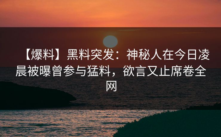 【爆料】黑料突发：神秘人在今日凌晨被曝曾参与猛料，欲言又止席卷全网