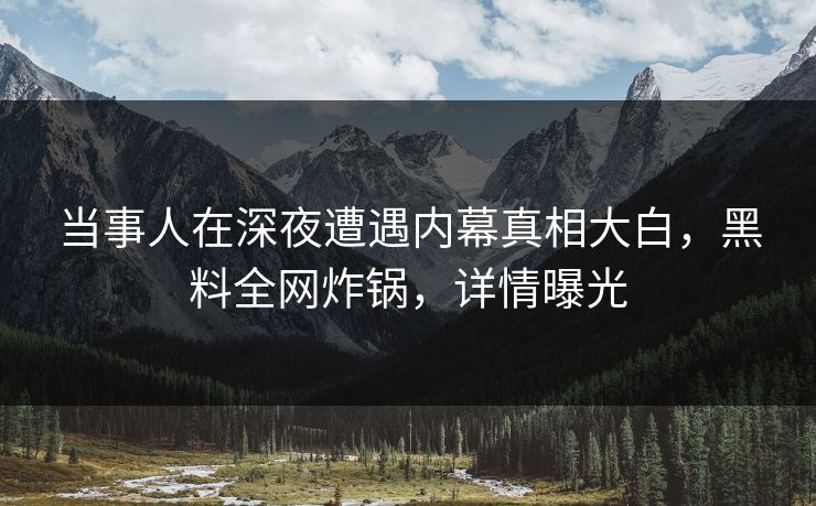 当事人在深夜遭遇内幕真相大白，黑料全网炸锅，详情曝光